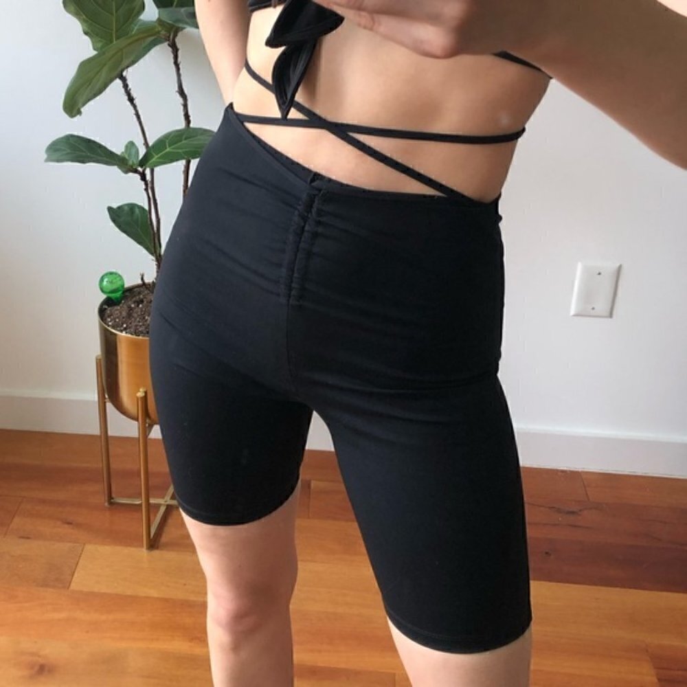 New Zara Cycling Gathered Detail Black Biker Shorts NWT Small